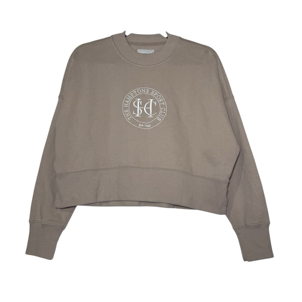 Abercrombie & Fitch Cropped Sweatshirt Hamptons Sport Club Tan Size XS Soft